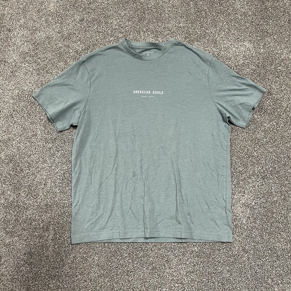 American Eagle Super Soft Standard Fit T-Shirt Mens M Sage Green Logo Tee